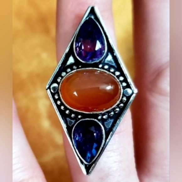 New Carnelian and Bi-Color Tourmaline 925 Silver Ring. - Picture 10 of 12